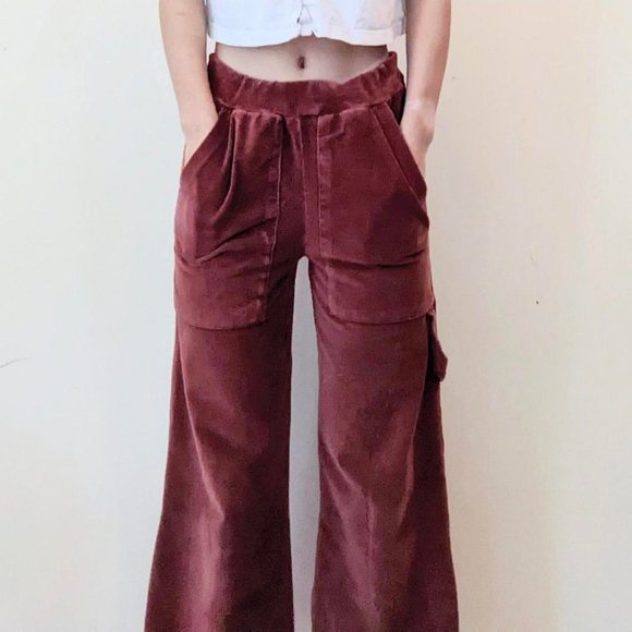 70s burgendy brown corduroy high waisted pants - Picture 1 of 4